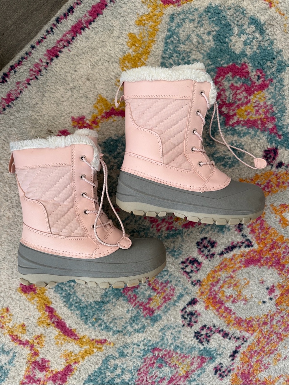 all in motion Pink and Gray Kids Snow Boots with Faux Fur Cuff